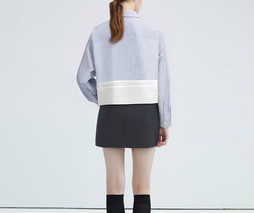 Long-Sleeve Striped Panel Shirt