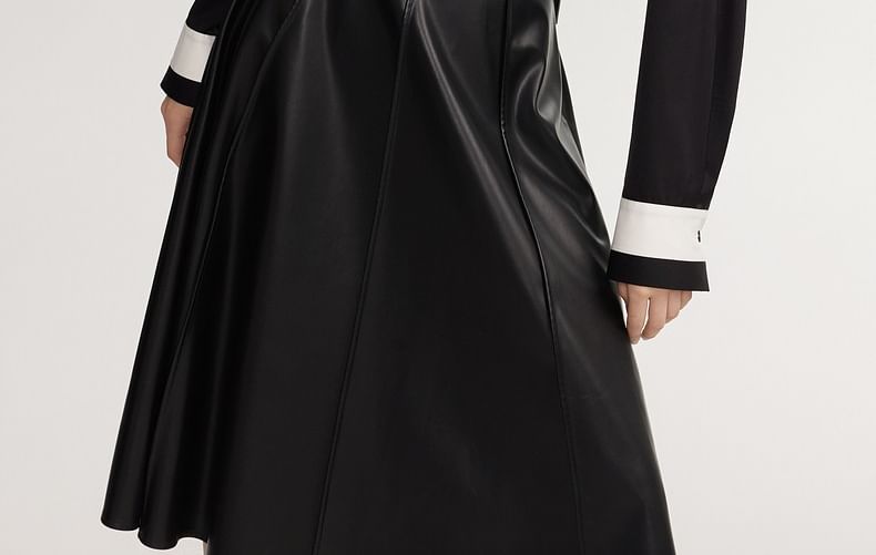 Long-Sleeve V-Neck Two Tone Blouse