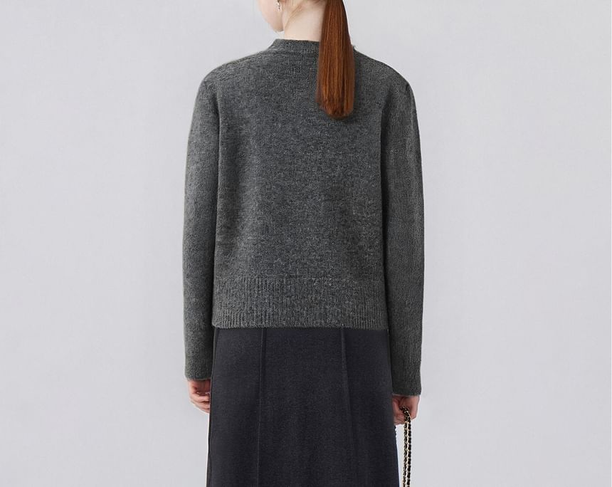 Round Neck Melange Heart Accent Cardigan