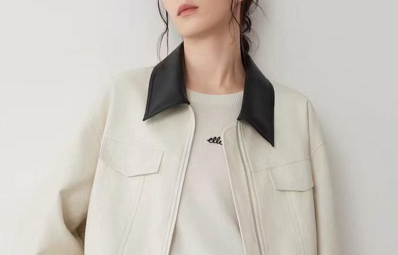 Contrast Collar Zip Jacket