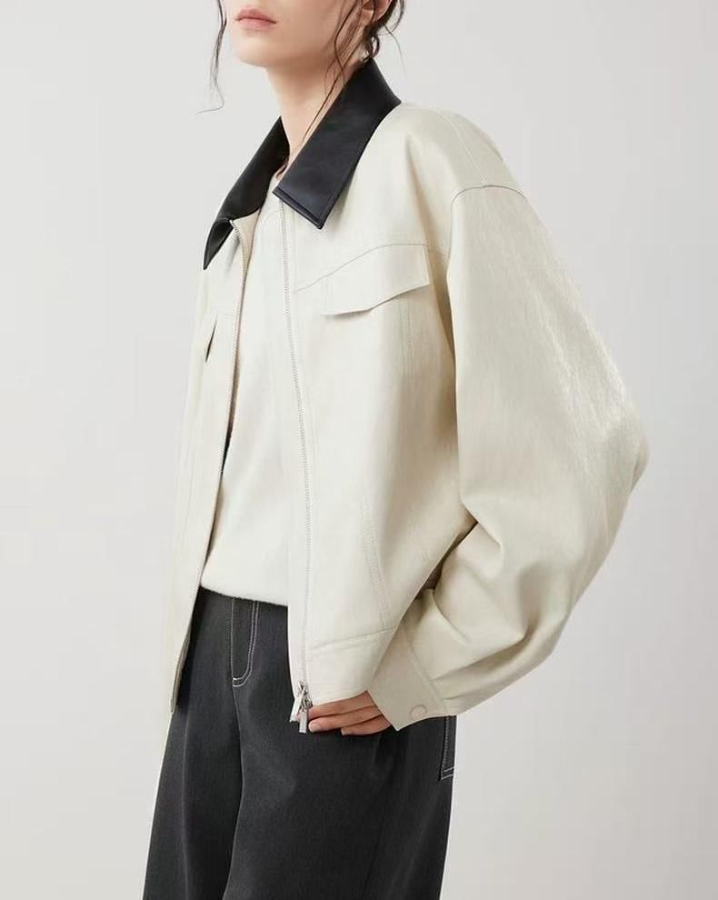Contrast Collar Zip Jacket