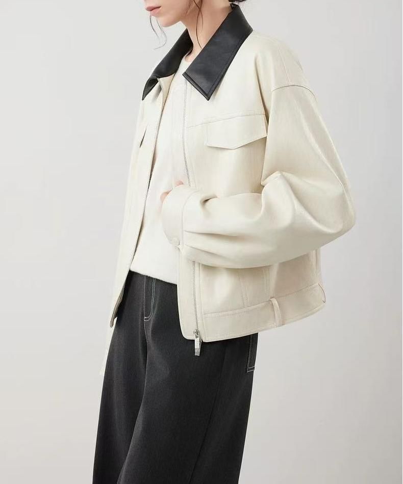 Contrast Collar Zip Jacket