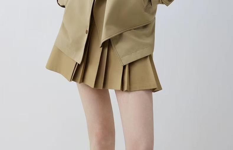 Lapel Collar Plain Snap Button Trench Jacket