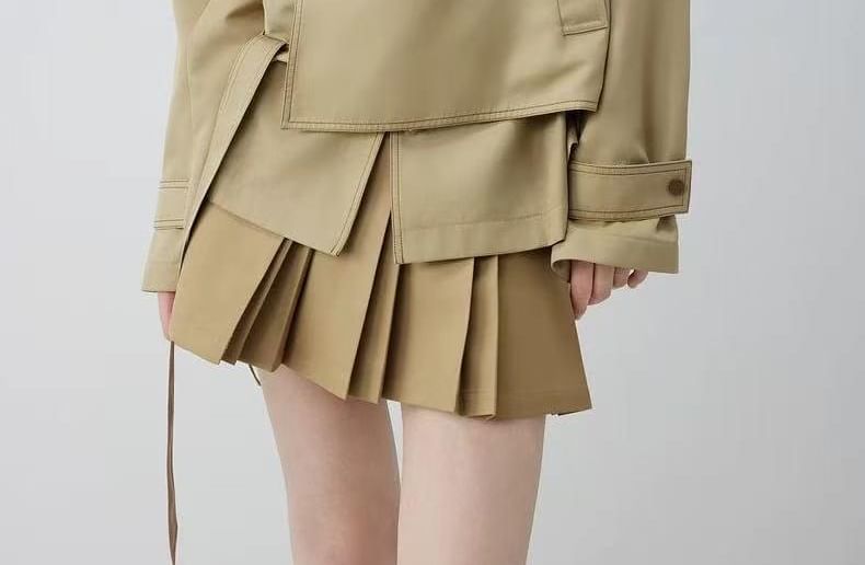 Lapel Collar Plain Snap Button Trench Jacket