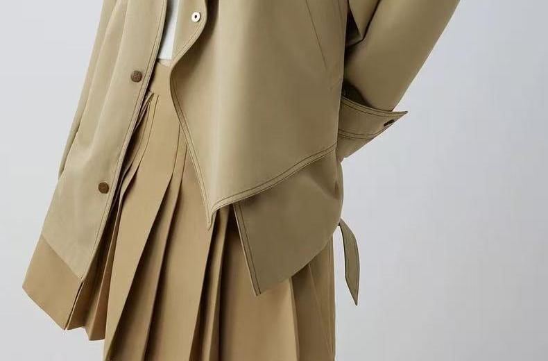 Lapel Collar Plain Snap Button Trench Jacket