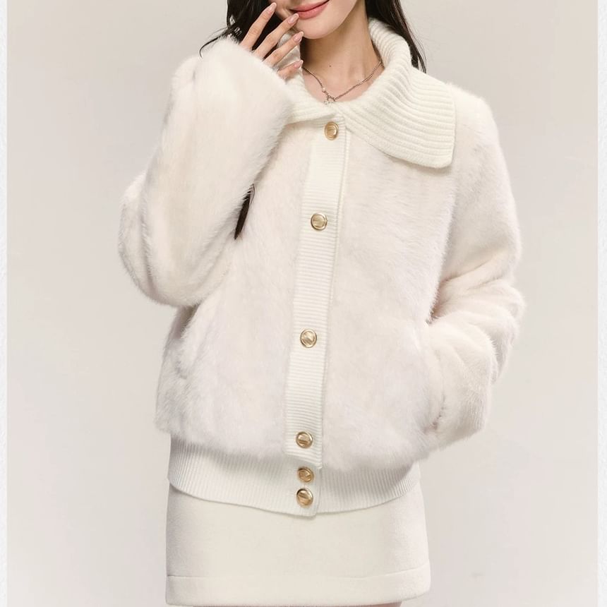 Collar Plain Fleece Button Jacket