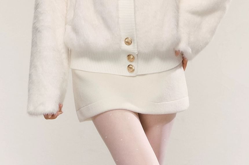 Collar Plain Fleece Button Jacket