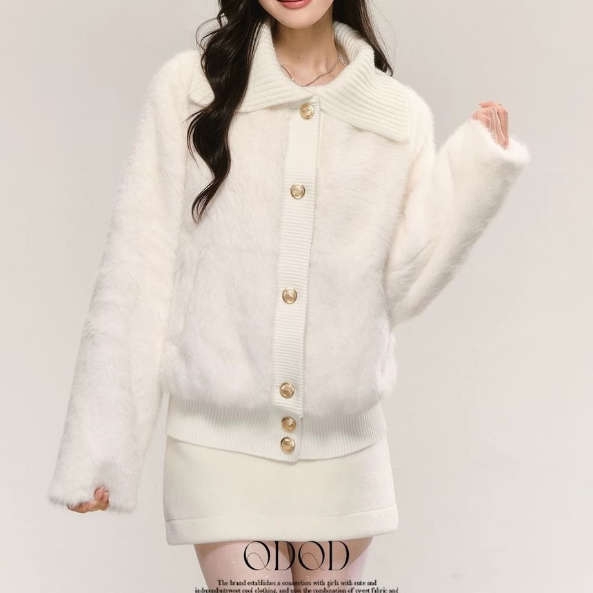 Collar Plain Fleece Button Jacket