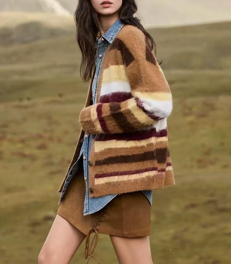 V-Neck Color Block Cardigan