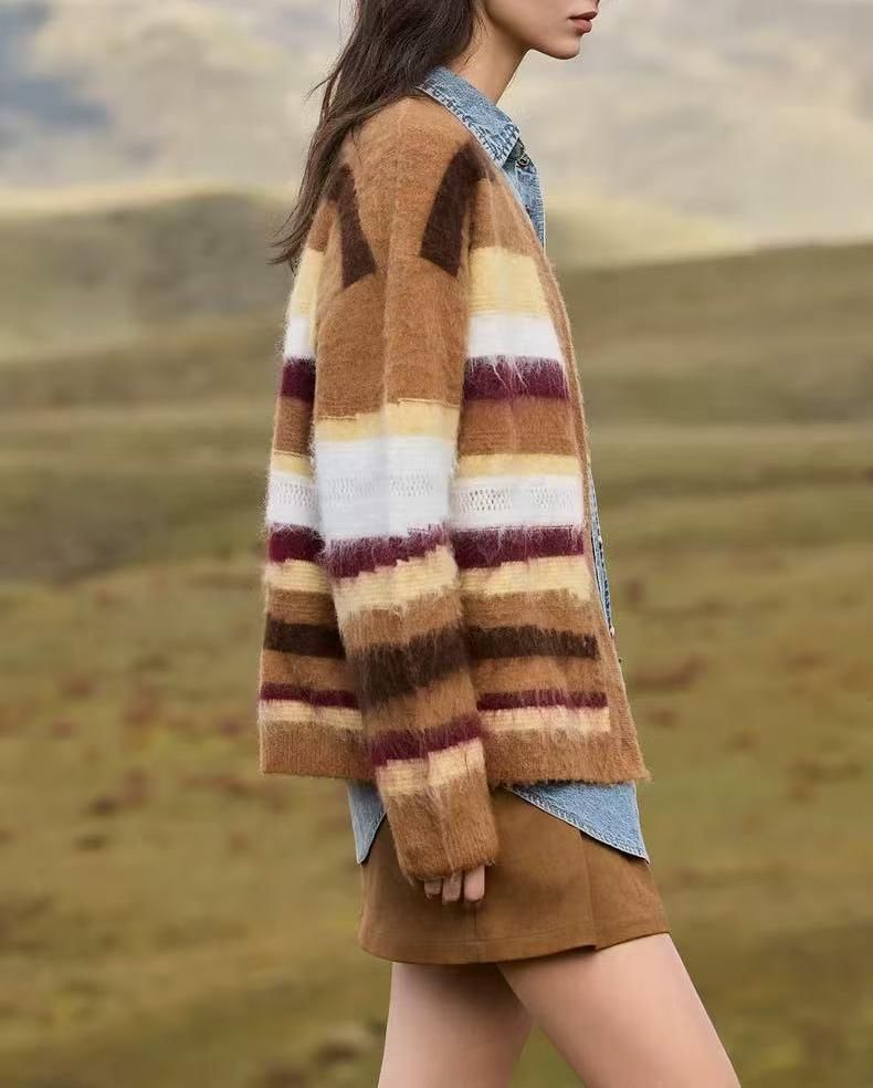 V-Neck Color Block Cardigan