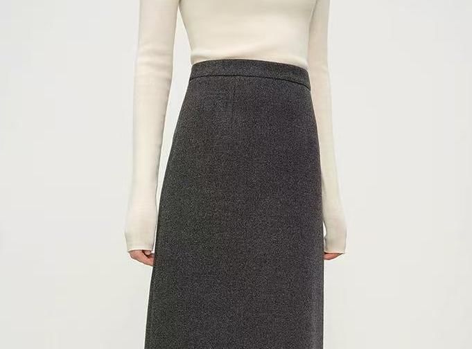 High Waist Melange Midi Straight Knit Skirt