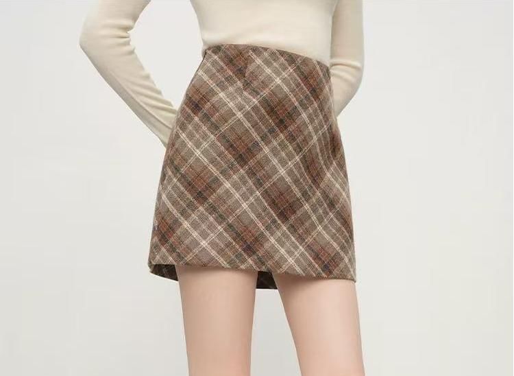 High Waist Plaid Mini A-Line Skirt
