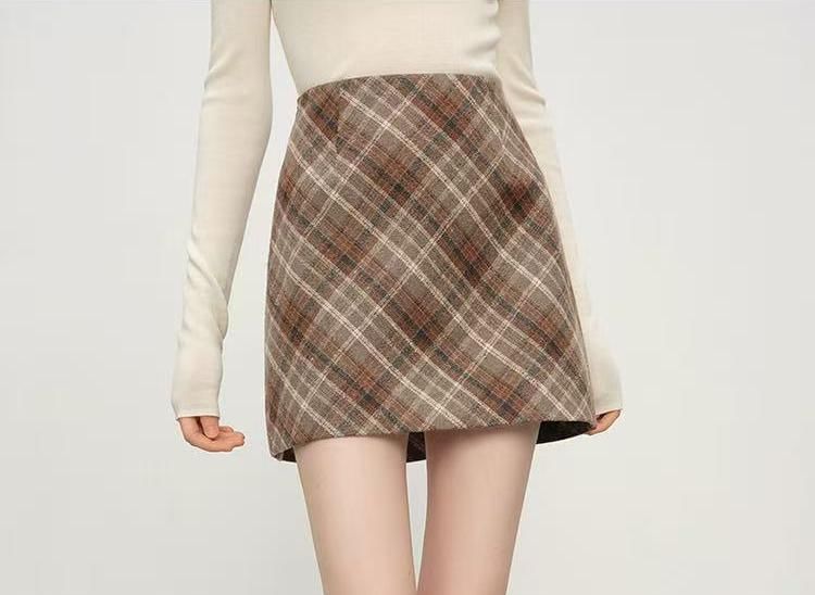 High Waist Plaid Mini A-Line Skirt