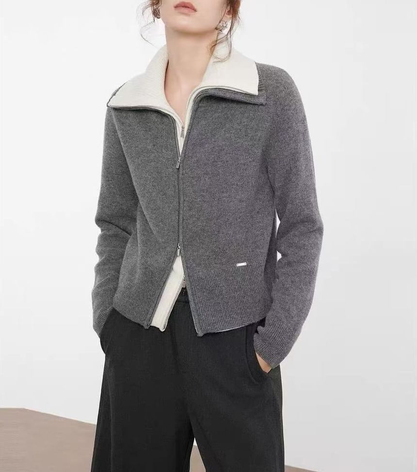 Turtleneck Ribbed Zip Cardigan
