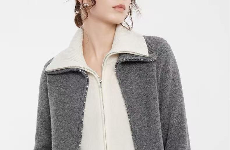 Turtleneck Ribbed Zip Cardigan