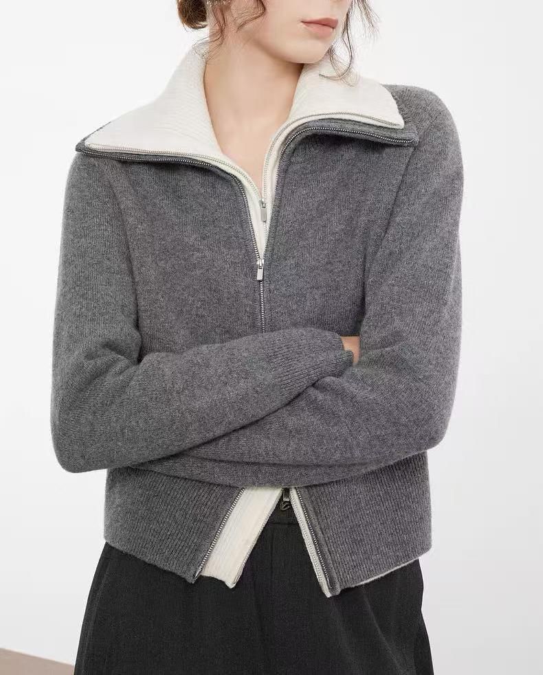 Turtleneck Ribbed Zip Cardigan