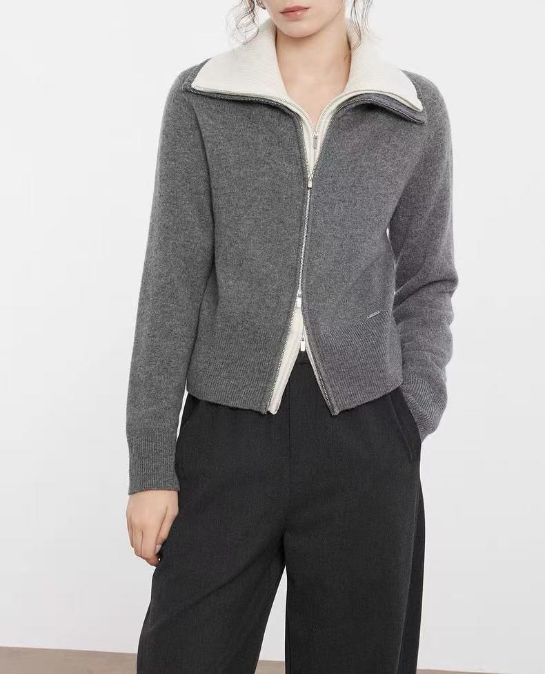 Turtleneck Ribbed Zip Cardigan