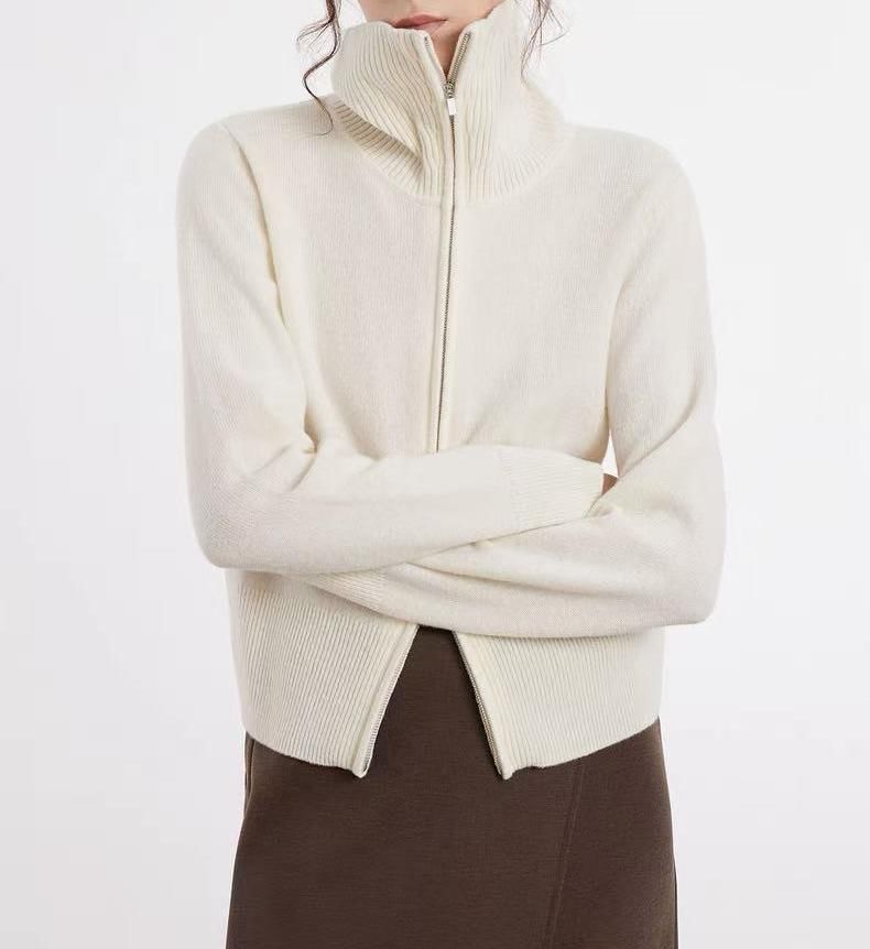 Turtleneck Ribbed Zip Cardigan