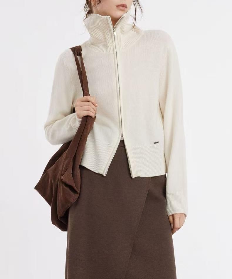 Turtleneck Ribbed Zip Cardigan