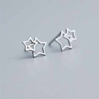 925 Sterling Earring Double Star Silver