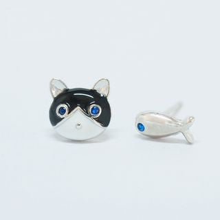 Fish 925 Non-matching and Earring Sterling Silver Cat