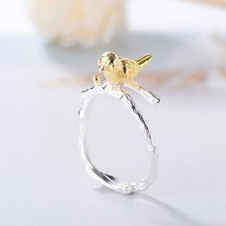 Sterling Bird Ring Gold Plated Open Silver 925
