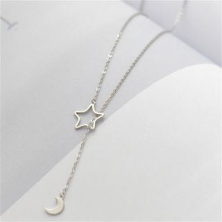 Sterling Star Silver 925 Moon Necklace Pendant and