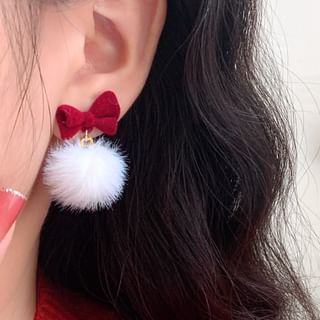 Drop Bow Pom Earring