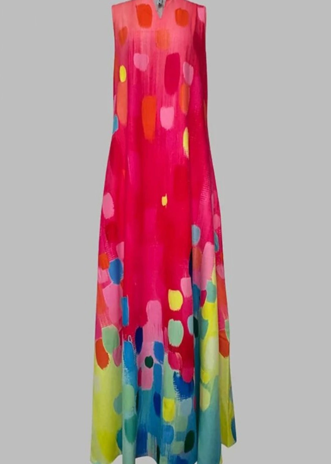 Robe longue rouge sans manches pour femme, col en V, imprimée