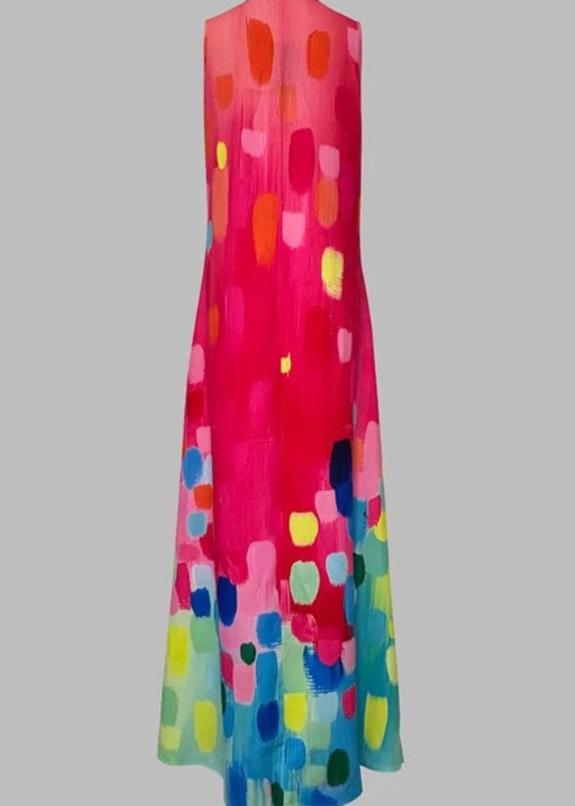 Robe longue rouge sans manches pour femme, col en V, imprimée