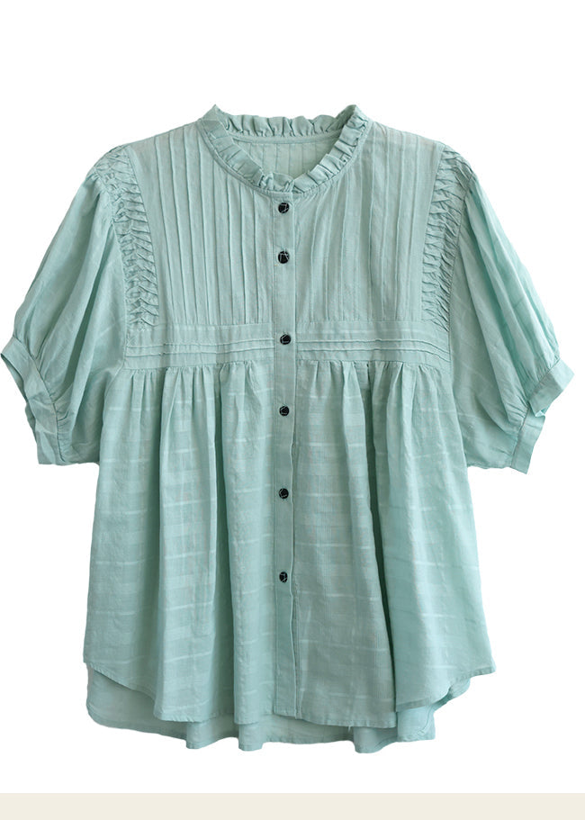Chemises bleues à volants Summer Lake en coton froissé