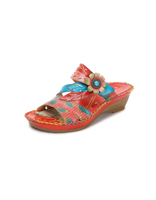 Leather Printed Chinese Style Oriental Slippers Ada Fashion