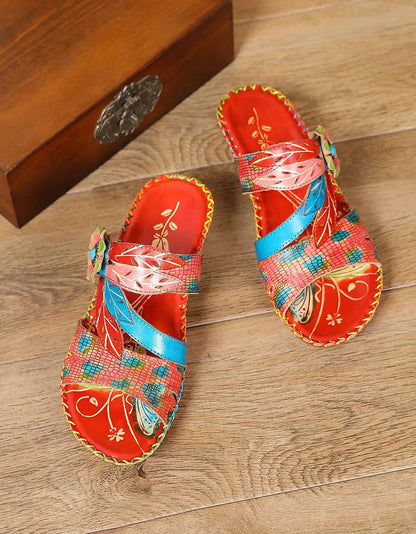 Leather Printed Chinese Style Oriental Slippers Ada Fashion