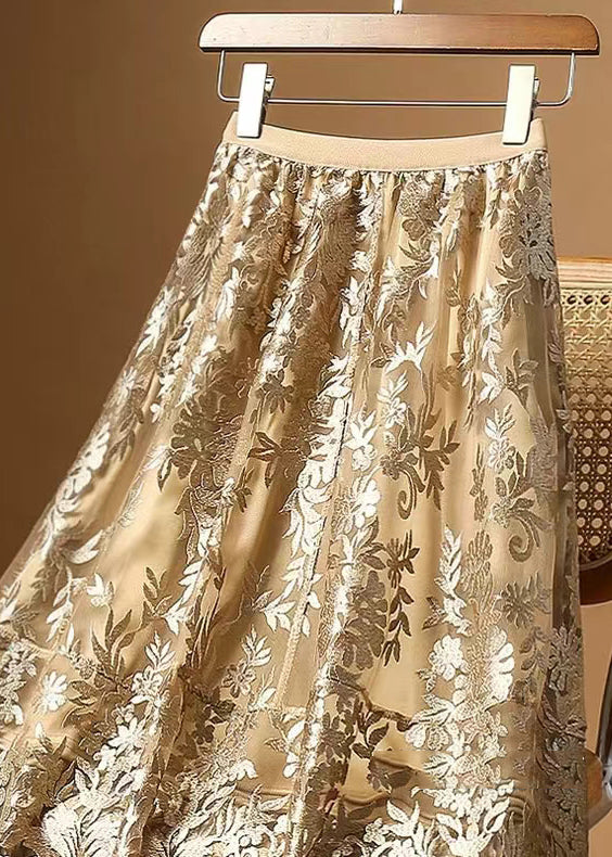 Loose Apricot Embroidered High Waist Tulle Skirt Summer Ada Fashion