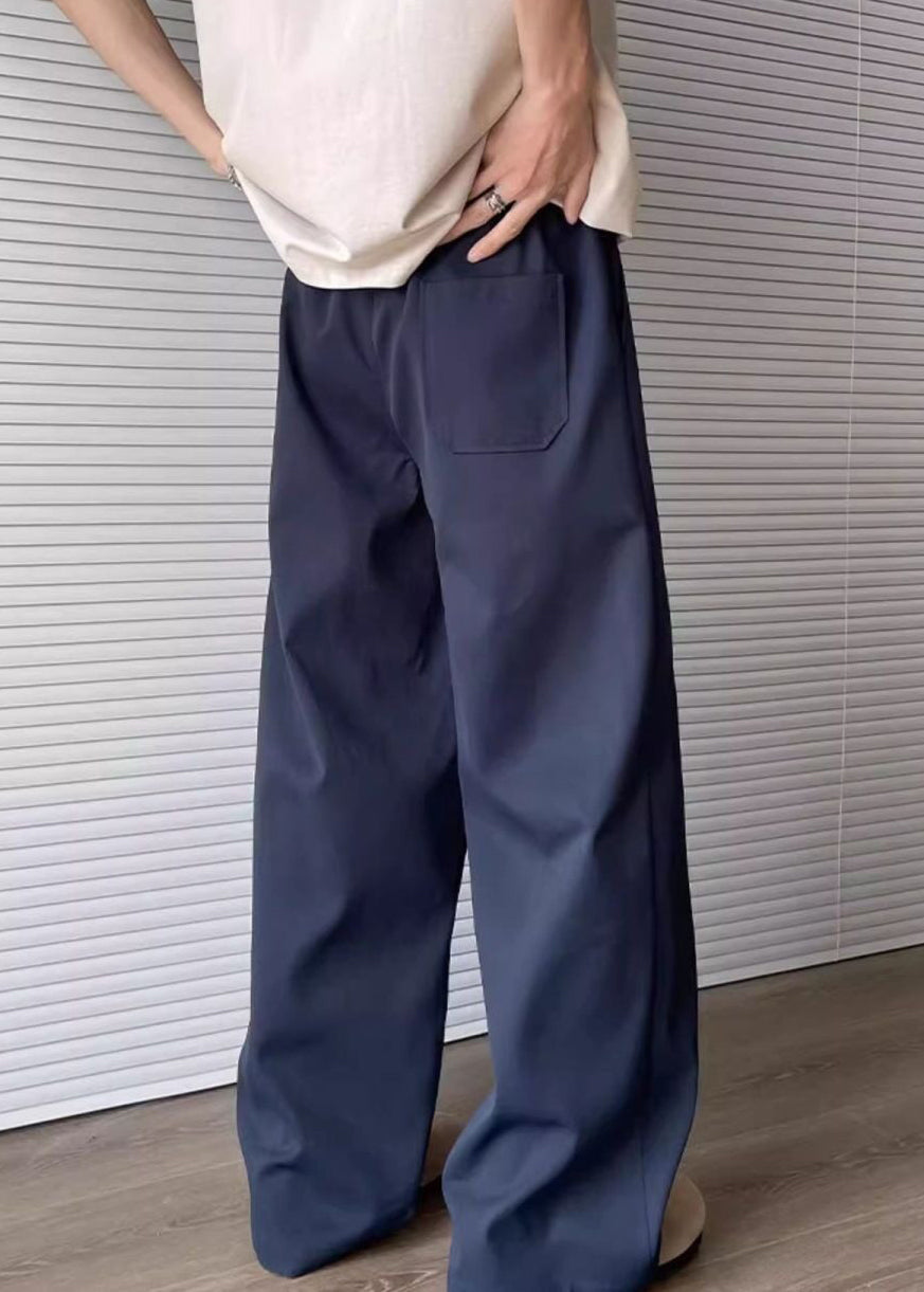 Embroideried Apricot Drawstring Mens Pockets Loose Pants Cotton