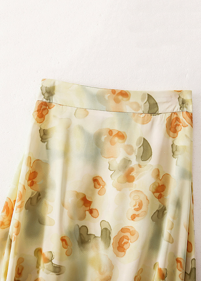 Loose Apricot Print High Waist Cotton Skirts Summer GG008