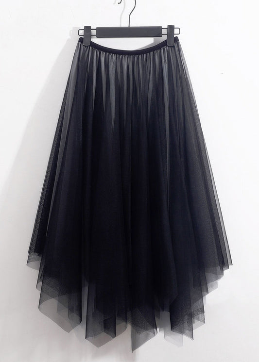 Loose Black Asymmetrical High Waist Tulle Skirt Summer Ada Fashion