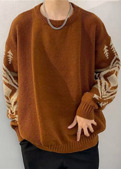 Loose Black Geometric Thick Knit Mens Sweaters Winter QF029