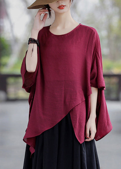 Loose Black O Neck Asymmetrical Cotton T Shirt Tops Summer LK023