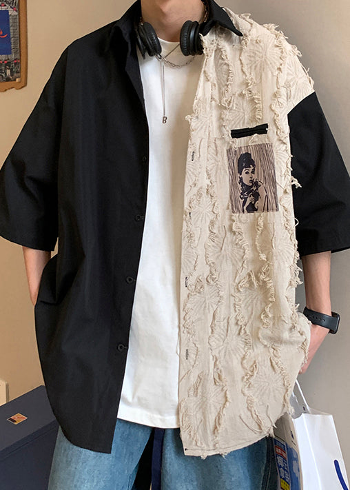 Design Halb Lose Patchwork Baumwolle Schwarz Shirts Original Männer