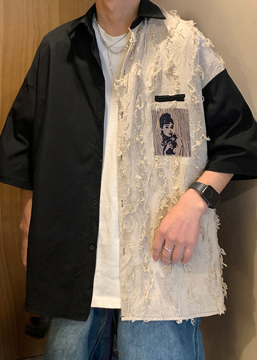 Design Halb Lose Patchwork Baumwolle Schwarz Shirts Original Männer