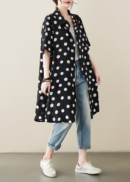 Loose Black Peter Pan Collar Dot Print Cotton Shirts Dress Summer AP072