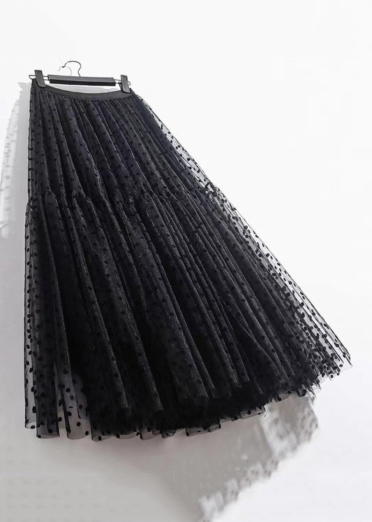 Loose Black Print Elastic Waist Tulle Skirts Summer AS1005 Ada Fashion