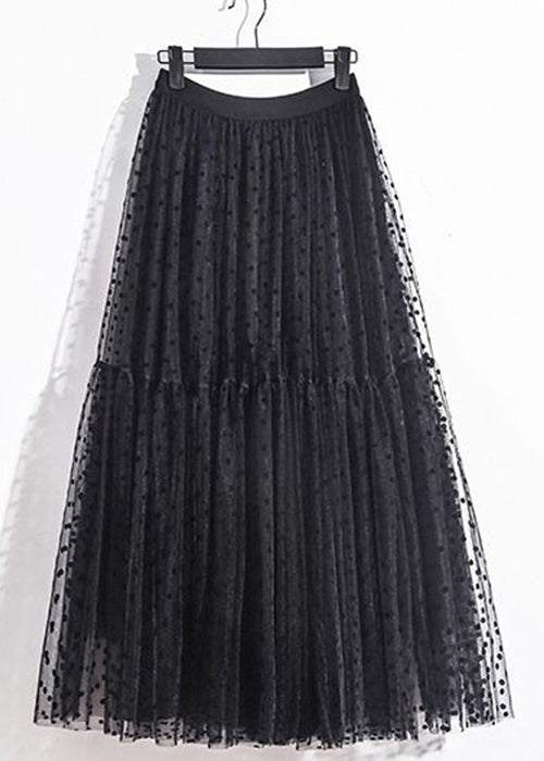 Loose Black Print Elastic Waist Tulle Skirts Summer AS1005 Ada Fashion