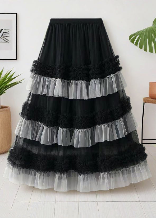 Waist Black Ruffled Skirts Tulle Elastic Summer Loose