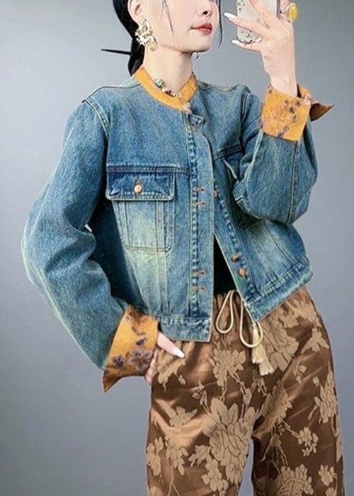 Loose Blue Button Pockets Patchwork Denim Coats Spring Ada Fashion