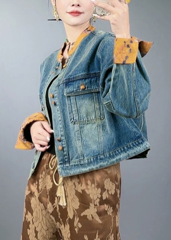 Loose Blue Button Pockets Patchwork Denim Coats Spring Ada Fashion