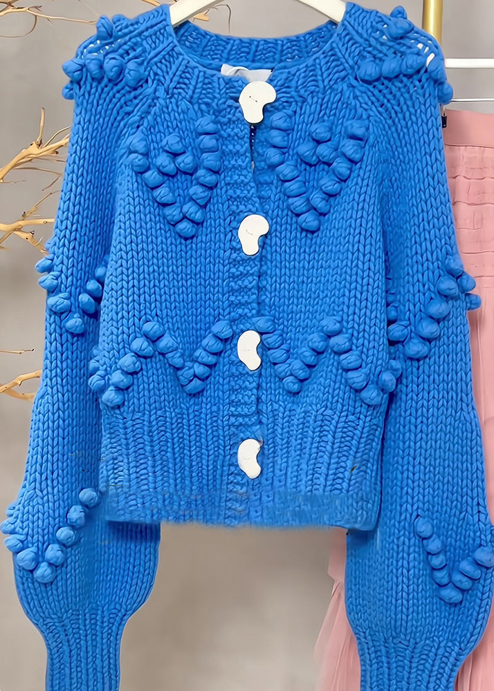 Loose Blue O Neck Button Cozy Cotton Knit Top Long Sleeve Ada Fashion