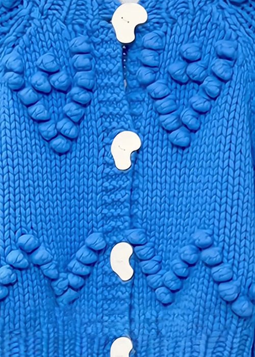 Loose Blue O Neck Button Cozy Cotton Knit Top Long Sleeve Ada Fashion