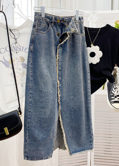 Loose Blue Side Open High Waist Denim Skirt Summer Ada Fashion